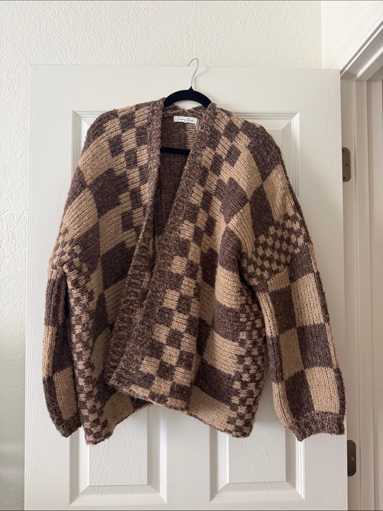 emory park Sweaters - emory park Brown & Tan Checkered Open Cardigan